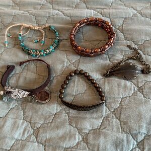 Bohemian Bracelet Set - Turquoise, Copper, and Bronze 5 bracelets
